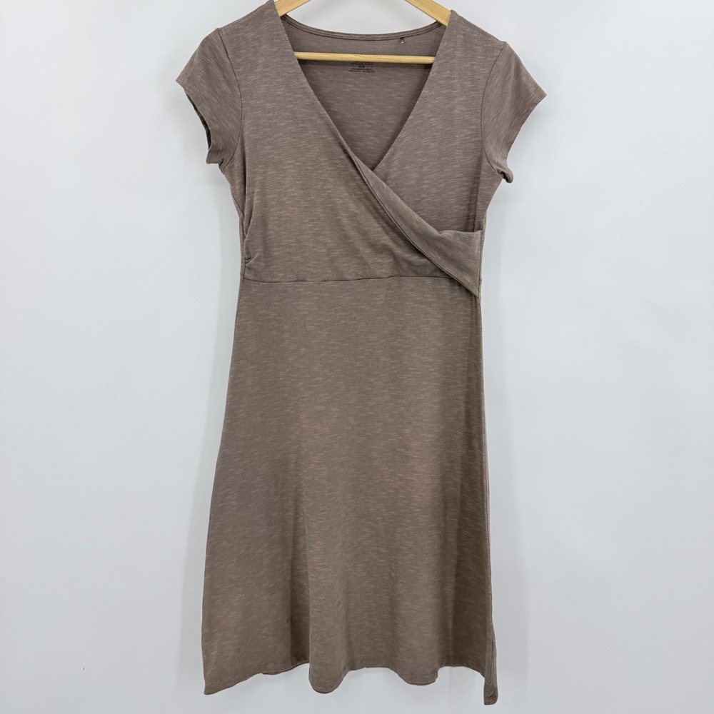 Toad&Co Empirical Dress Brown Surplice V-Neck Slub Organic Cotton Stretch Small